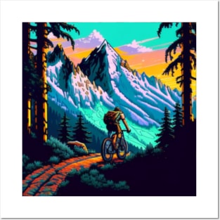 riding bike in the forest and mountains Posters and Art